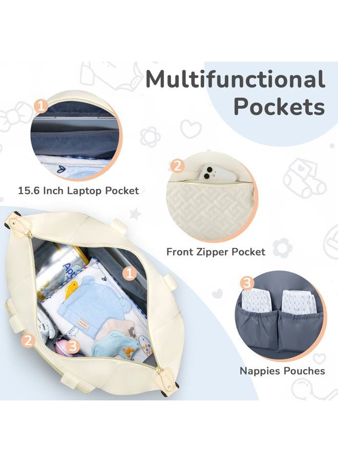 Tenot Diaper Bag Tote, Baby Bag Travel Diaper Tote Bag with Pacifier Case, Cute Maternity Hospital Baby Stylish Diaper Tote for Mom Dad Beige - Image 3