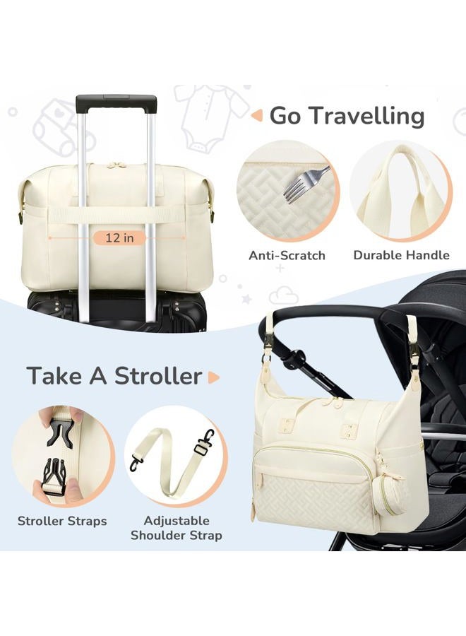 Tenot Diaper Bag Tote, Baby Bag Travel Diaper Tote Bag with Pacifier Case, Cute Maternity Hospital Baby Stylish Diaper Tote for Mom Dad Beige - Image 5