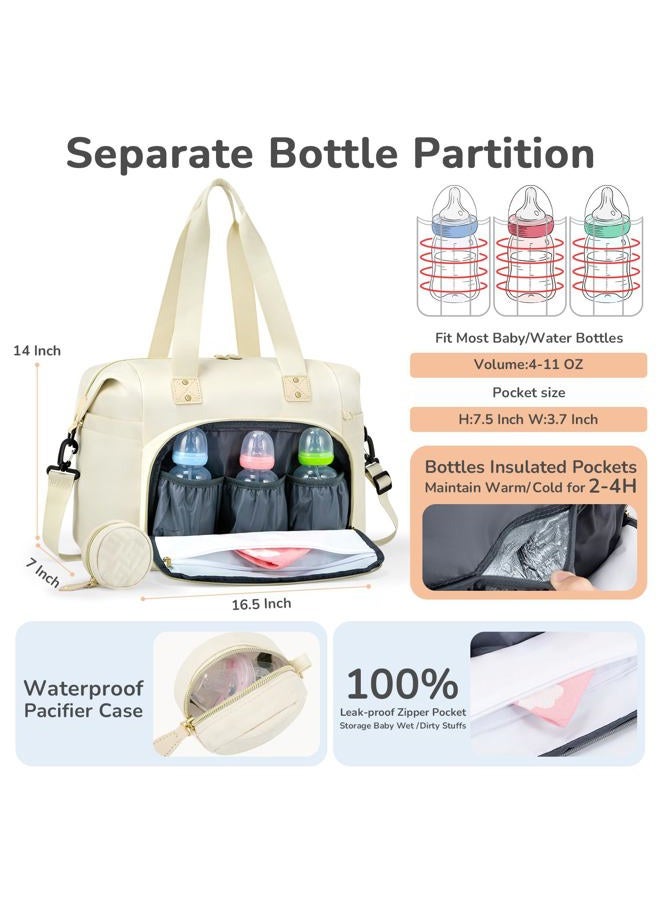 Tenot Diaper Bag Tote, Baby Bag Travel Diaper Tote Bag with Pacifier Case, Cute Maternity Hospital Baby Stylish Diaper Tote for Mom Dad Beige - Image 2