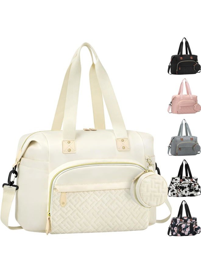Tenot Diaper Bag Tote, Baby Bag Travel Diaper Tote Bag with Pacifier Case, Cute Maternity Hospital Baby Stylish Diaper Tote for Mom Dad Beige - Image 1