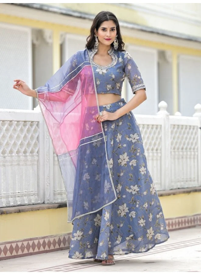 AKS Grey lehenga Choli with Gota Patti work