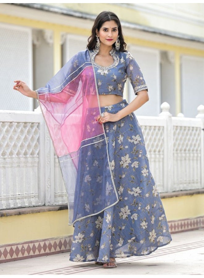 AKS Grey lehenga Choli with Gota Patti work - Image 1