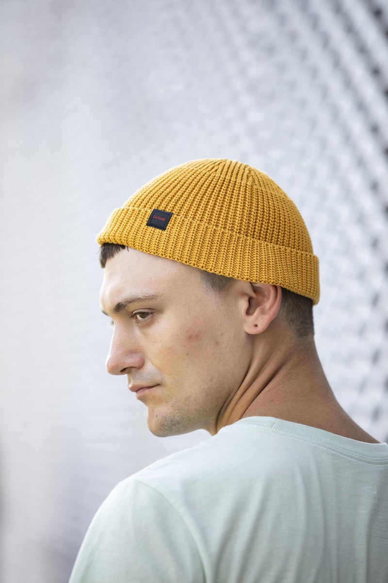 DASMINI Fisherman Beanie,Skull Cap Mens Cotton Beanie Winter hat Small Short Warm Gift (Mustard, Size M) - Image 3