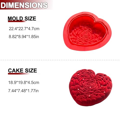 ZINDIACINE 2 Pack Silicone Heart Cake Mold, Rose Pattern Baking Pan Valentine's Day 8 Inch Heart Cake pan for Baking, Chocolate, Mousse, Jelly,Mini Cake Resin - Image 3