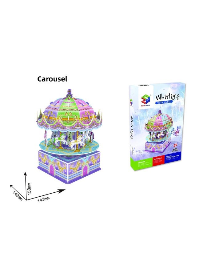 3d Three-dimensional Puzzle Windmill Music Box Waterwheel Music Box Paper Mold Assembled Building Model Diy Toy-Color:303 Carousel - Image 1