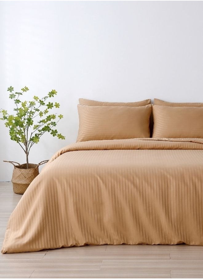 LUNA Home Premium king size 6-piece bedding set without filling.  Gold color, satin striped design.  - Image 1