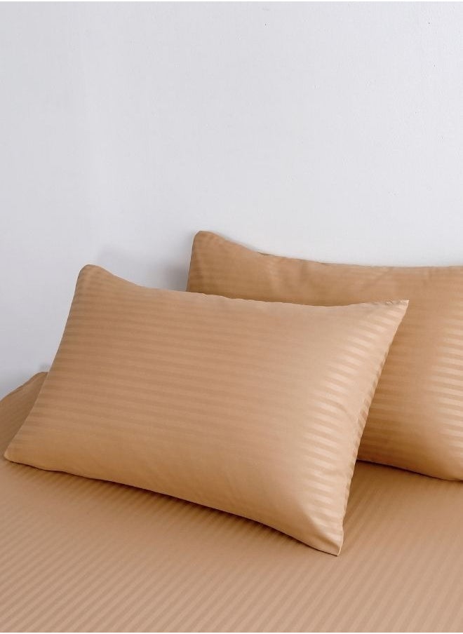 LUNA Home Premium king size 6-piece bedding set without filling.  Gold color, satin striped design.  - Image 3