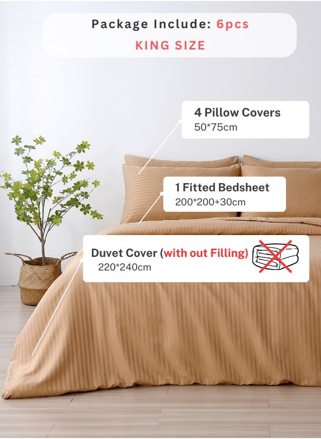 LUNA Home Premium king size 6-piece bedding set without filling.  Gold color, satin striped design.  - Image 2