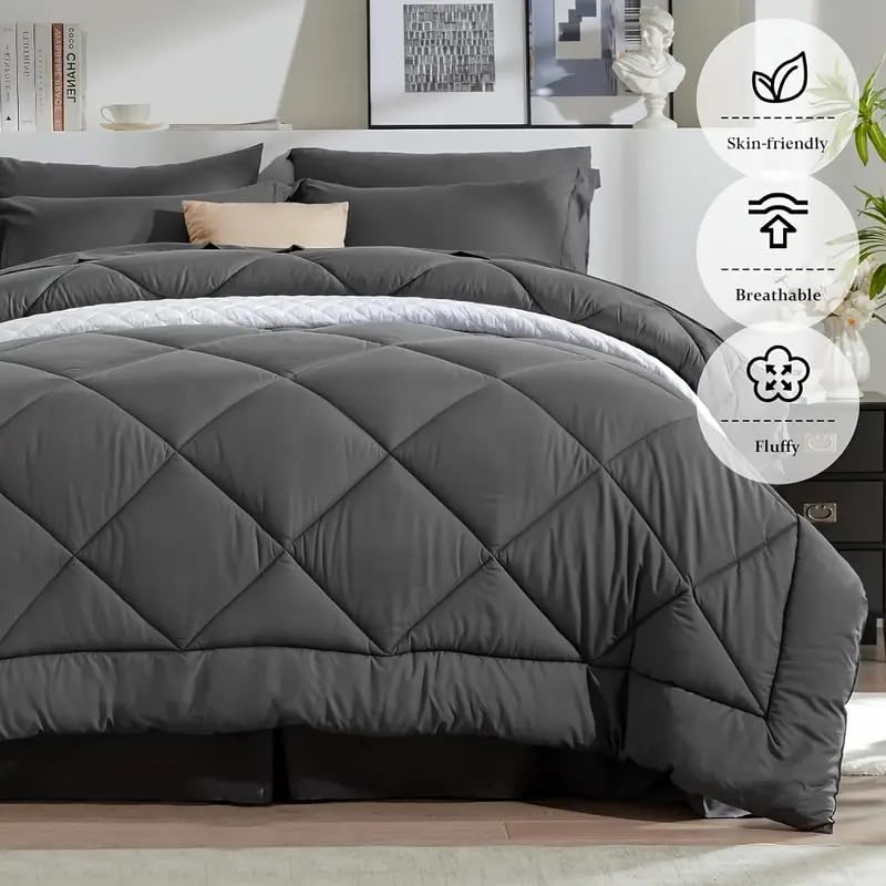 cozy night Cozynight Soft Twin Size Comforter Duvet Insert-Down Alternative Comforter with Corner Tabs-Fluffy & Breathable & Machine Washable Diamond Stitching (Dark Gray,68"x86") - Image 2