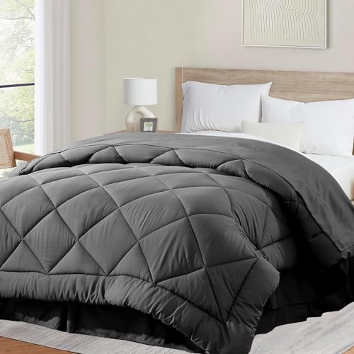 cozy night Cozynight Soft Twin Size Comforter Duvet Insert-Down Alternative Comforter with Corner Tabs-Fluffy & Breathable & Machine Washable Diamond Stitching (Dark Gray,68"x86") - Image 1