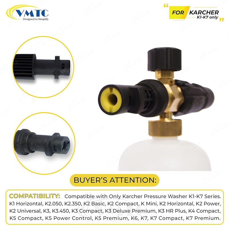 VMTC فوهة رذاذ رغوة قابلة للتعديل مع موصل نحاسي متوافقة مع مسدس غسالة الضغط كارتشر K1-K7 (ملحق غسالة سيارات عالية الضغط 1000 مل) - Image 2