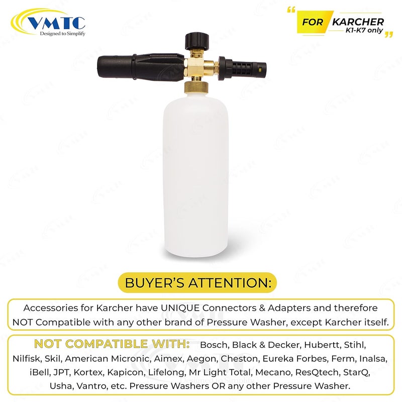 VMTC فوهة رذاذ رغوة قابلة للتعديل مع موصل نحاسي متوافقة مع مسدس غسالة الضغط كارتشر K1-K7 (ملحق غسالة سيارات عالية الضغط 1000 مل) - Image 4
