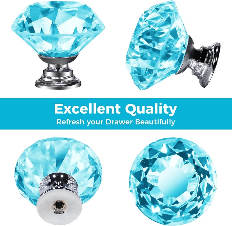 DeELF Outlet DEELF 30 Packs Kitchen Cabinet Knobs, 30 mm Crystal Cabinet Knobs, Diamond Dresser Handle Drawer Pulls, Dresser Knobs for Cabinets and Drawers, Light Blue - Image 5