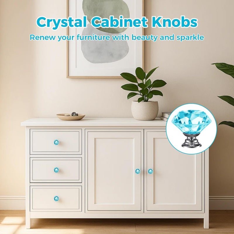 DeELF Outlet DEELF 30 Packs Kitchen Cabinet Knobs, 30 mm Crystal Cabinet Knobs, Diamond Dresser Handle Drawer Pulls, Dresser Knobs for Cabinets and Drawers, Light Blue - Image 3