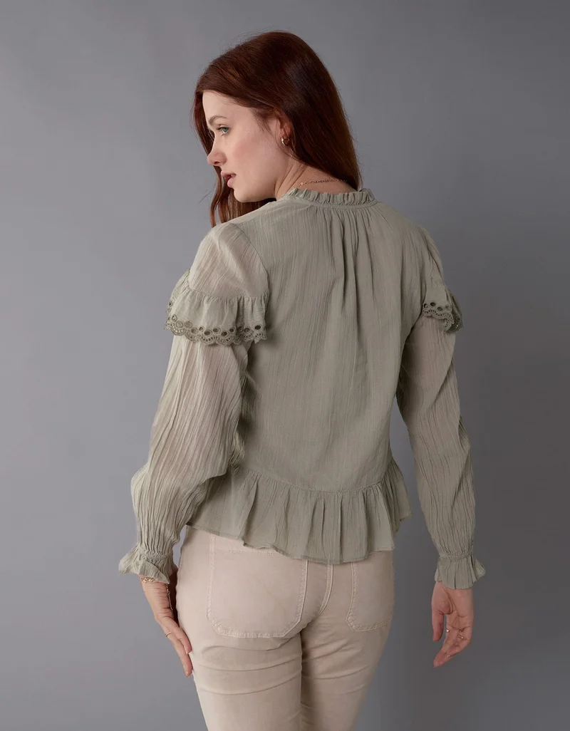 American Eagle AE Long-Sleeve Ruffle Peasant Blouse