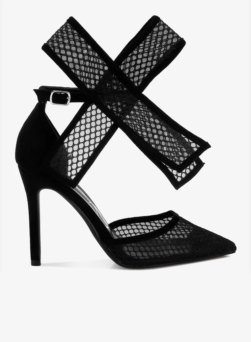 Big Bow Detail Stiletto Sandals in Black