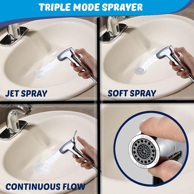 Avaby Handheld Bidet Sprayer for Toilet - Triple Mode Spray: Cloth Diaper Washer, Jet Spray & Gentle Stream | Premium Adjustable Hose Sprayer Attachment for Muslim Shower Shattaf | Portable Bidet Included - Image 3