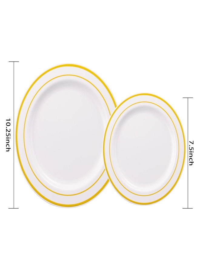 I00000 102 Pieces Gold Plastic Plates, Disposable Party Plates White Gold Rim, 51 Disposable Gold Dinner Plates 10.25 Inch and 51 Disposable Dessert Appetizer Elegant Fancy Wedding Plates 7.5 Inch - Image 2