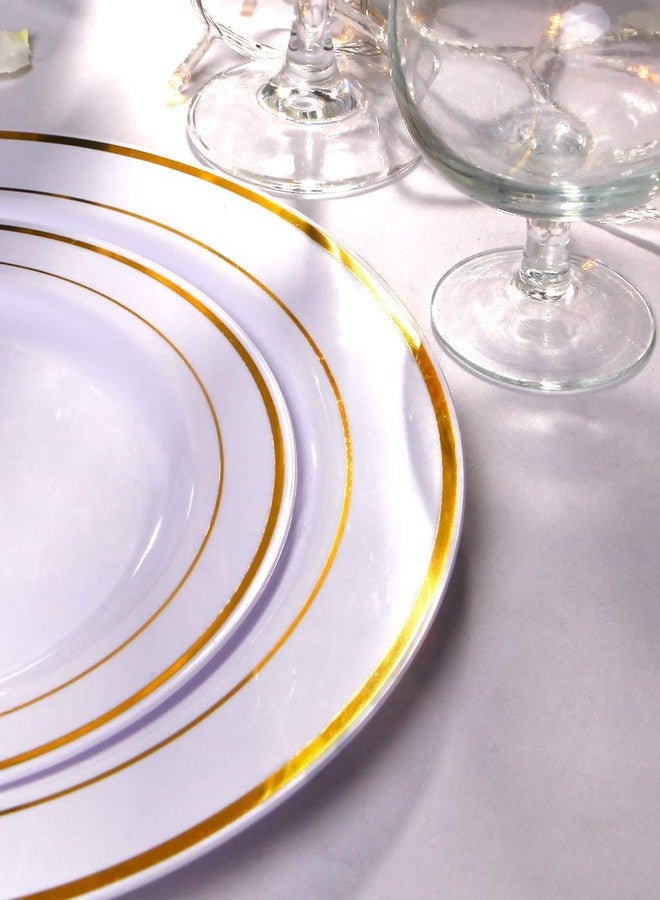 I00000 102 Pieces Gold Plastic Plates, Disposable Party Plates White Gold Rim, 51 Disposable Gold Dinner Plates 10.25 Inch and 51 Disposable Dessert Appetizer Elegant Fancy Wedding Plates 7.5 Inch - Image 3