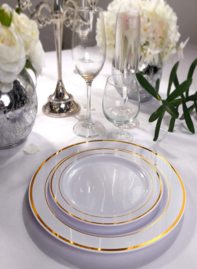 I00000 102 Pieces Gold Plastic Plates, Disposable Party Plates White Gold Rim, 51 Disposable Gold Dinner Plates 10.25 Inch and 51 Disposable Dessert Appetizer Elegant Fancy Wedding Plates 7.5 Inch - Image 4