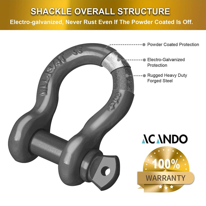 Acando Pack of 2 Black Powder Coated Heaveduty Trailer Shackles 3/4 Bow Shackle Rugged Steel Forged 4.74 Ton D Ring Anchor 28.5 Ton (57,000 lbs) Max Break Strength Off Road Shackles - Image 4