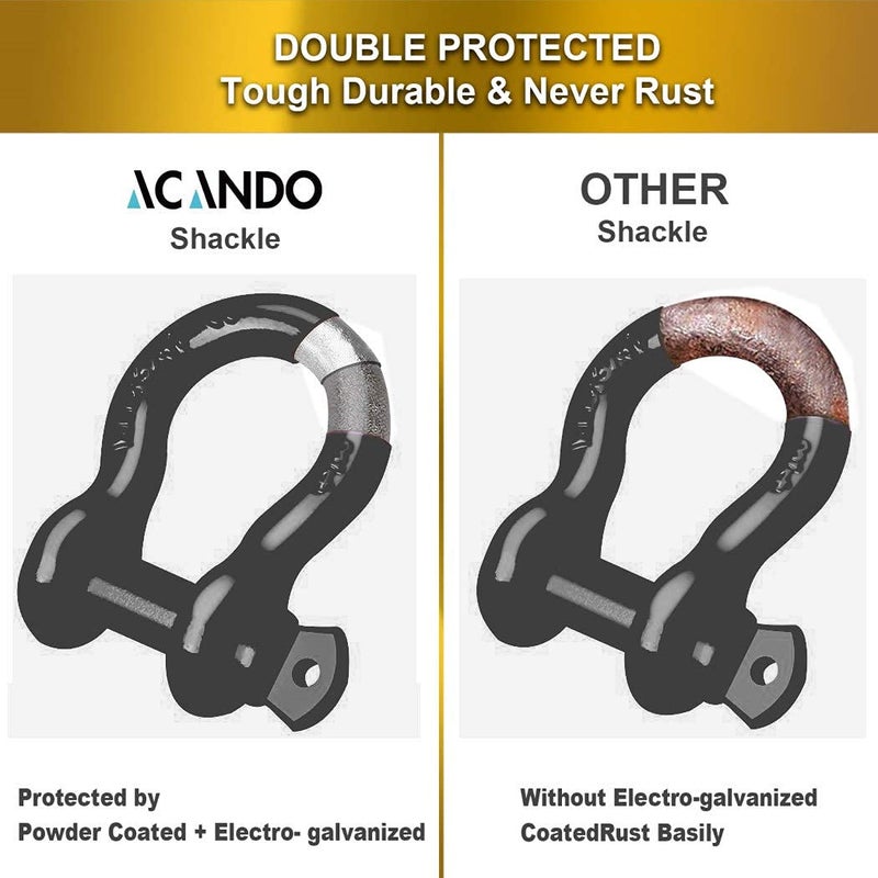 Acando Pack of 2 Black Powder Coated Heaveduty Trailer Shackles 3/4 Bow Shackle Rugged Steel Forged 4.74 Ton D Ring Anchor 28.5 Ton (57,000 lbs) Max Break Strength Off Road Shackles - Image 3