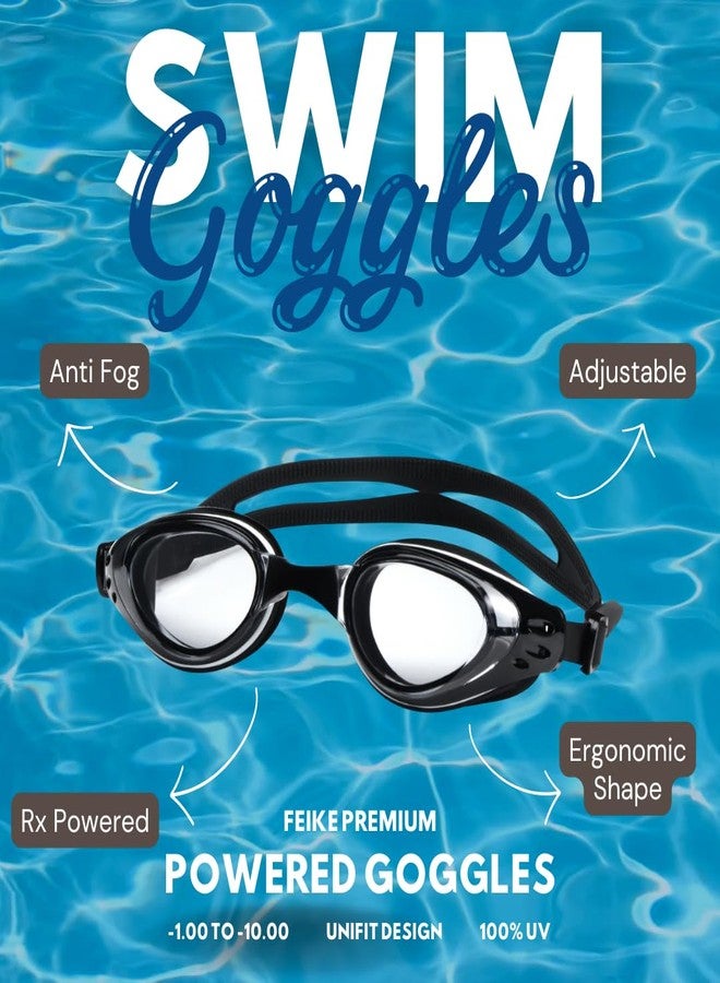 AEC Feike VisionPro Powered Swim Goggles Anti Fog UV Protection Swimming Glasses with Power Lenses for Nearsighted Men & Women (Black, -7.00) - Image 2
