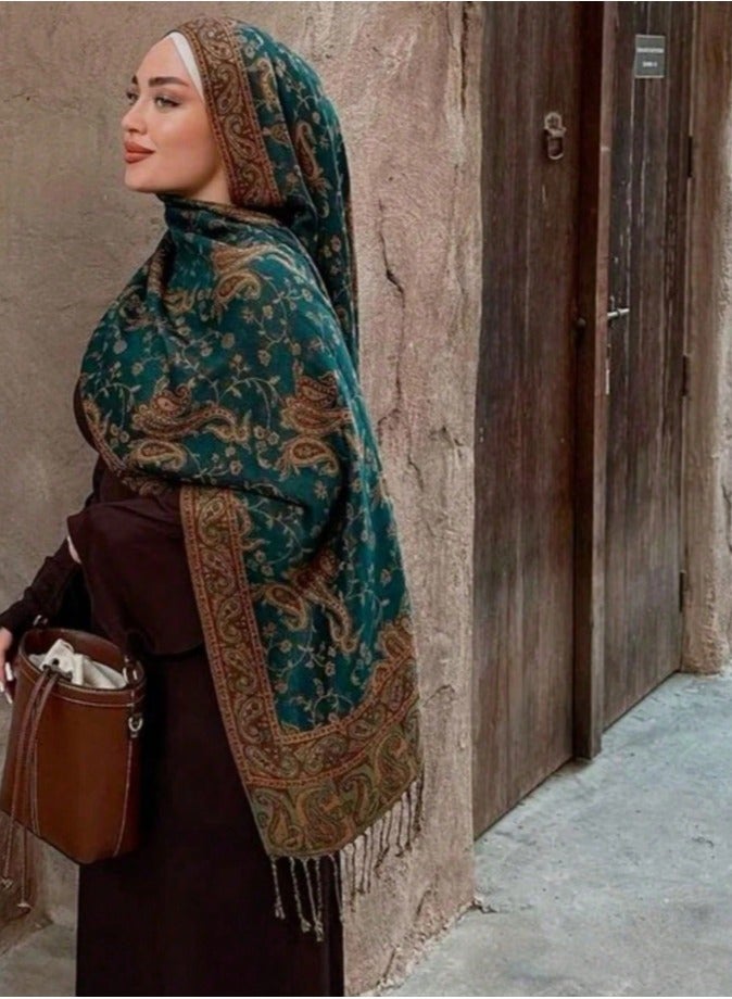 1PCS Women Fashion Cashew Jacquard Scarf, Versatile Shawl With Tassels, Long Decorative Neck Scarf, Women Cashew Hijab - Image 4