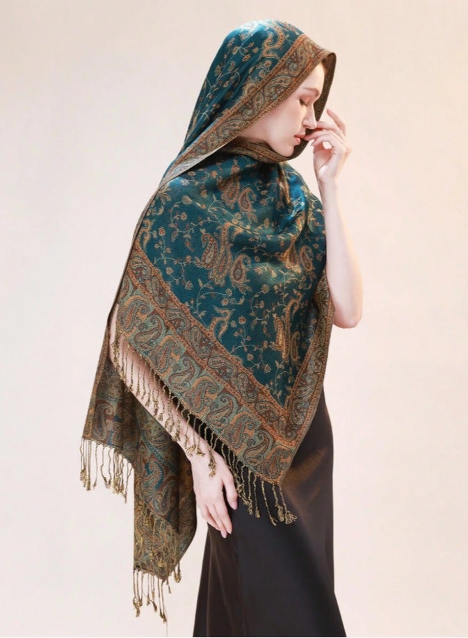 1PCS Women Fashion Cashew Jacquard Scarf, Versatile Shawl With Tassels, Long Decorative Neck Scarf, Women Cashew Hijab - Image 2