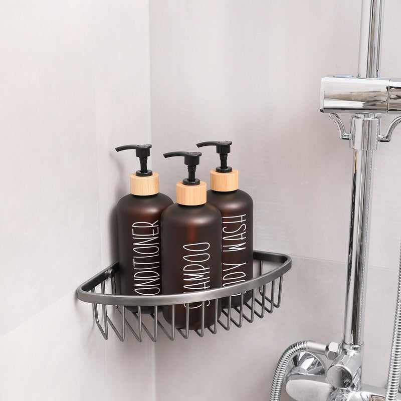 MOMEEMO Amber Shower Dispenser Set, Contains 3 Extra-Thick PET Plastic Bottles with Bamboo Pumps, Shampoo and Conditioner Dispenser for Shower Perfect for Modern Bathroom Decor. (Amber) - Image 5