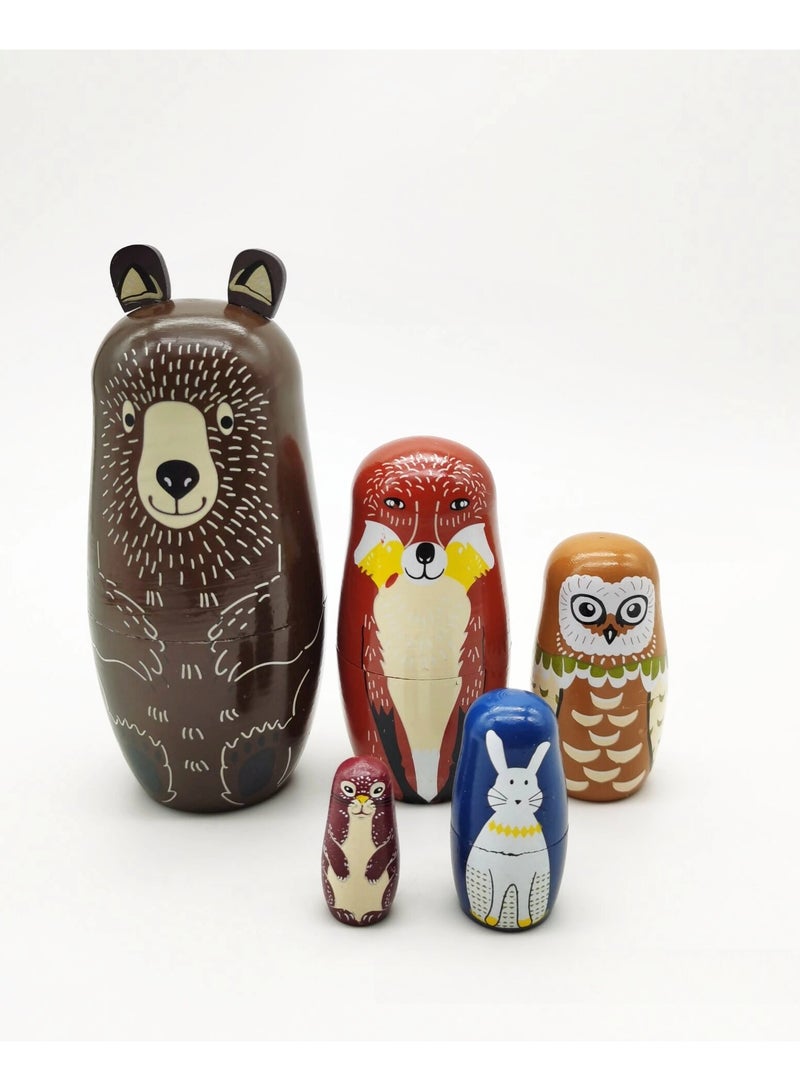 general 5 layers of brown bear matryoshka doll wooden ornaments handicrafts 5 layers of big bear nesting dolls home boutique decorations - Image 3