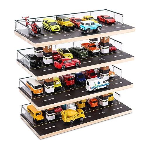 Saichotoy Display Case for Hot Wheels & Matchbox, 1/64 Scale Diecast Toy Car Storage, Parking Garage Diorama - Freestanding Storage with 4 Levels 24 Spots Maximum 40 Cars - Image 1