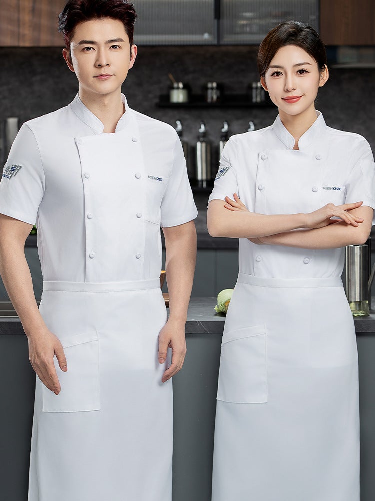 Chef'S Work Clothes Short-Sleeved Elastic Chef'S Clothes Four Seasons El Kitchen Kitchen Cake Room Western Restaurant For Men And Women - Image 4