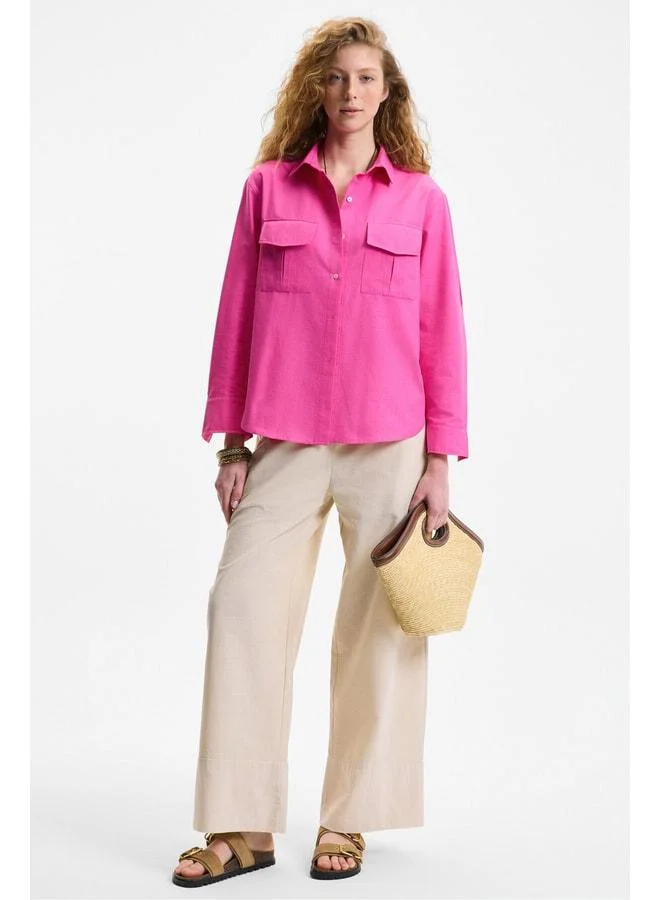 GRIMELANGE RIGO Women's Shirt, Collar, Long Sleeve, Regular Fit, Long, Thin Fuchsia Shirt.