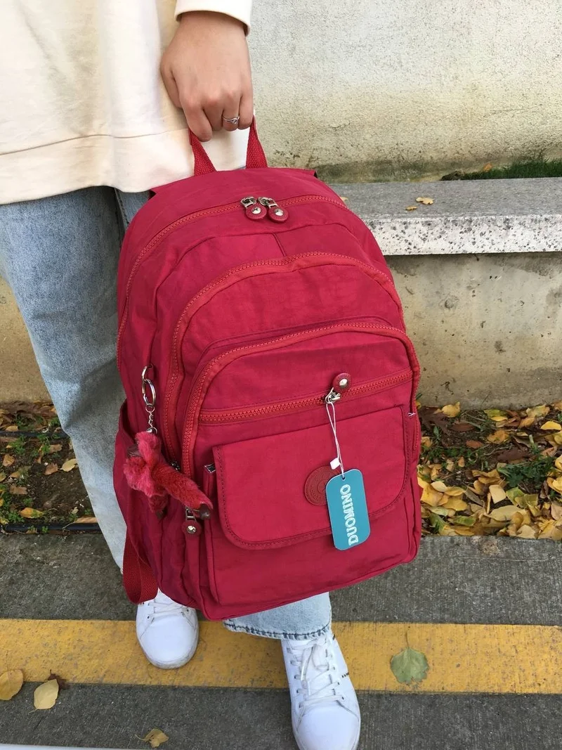 Duomino Fcstore Crinkle Fabric Waterproof Large Size Red Crinkle Backpack/laptop Travel School