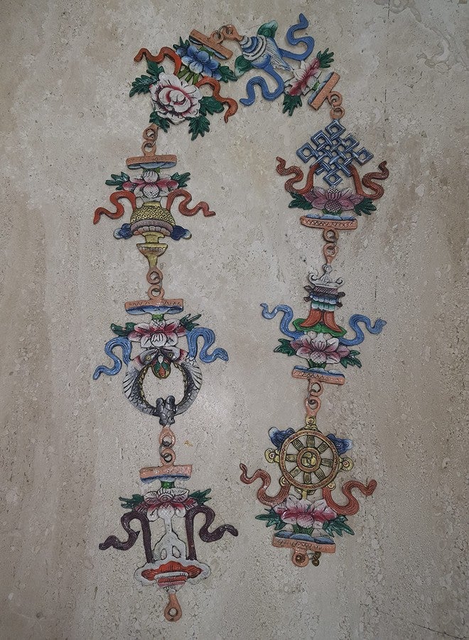 NIM Metal 8 Auspicious Lucky Sign With Hand Painting Color Work Beautifully Ambosed Work in 55 Inches Long and 6.5 Inches Wide. An Ideal Gift For Wall Decor - Image 3