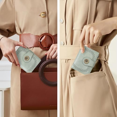 SENDEFN Small Wallets for Women Bifold RFID Blocking Leather Card Holder Compact Wallet with Zipper Coin Pocket - Image 5
