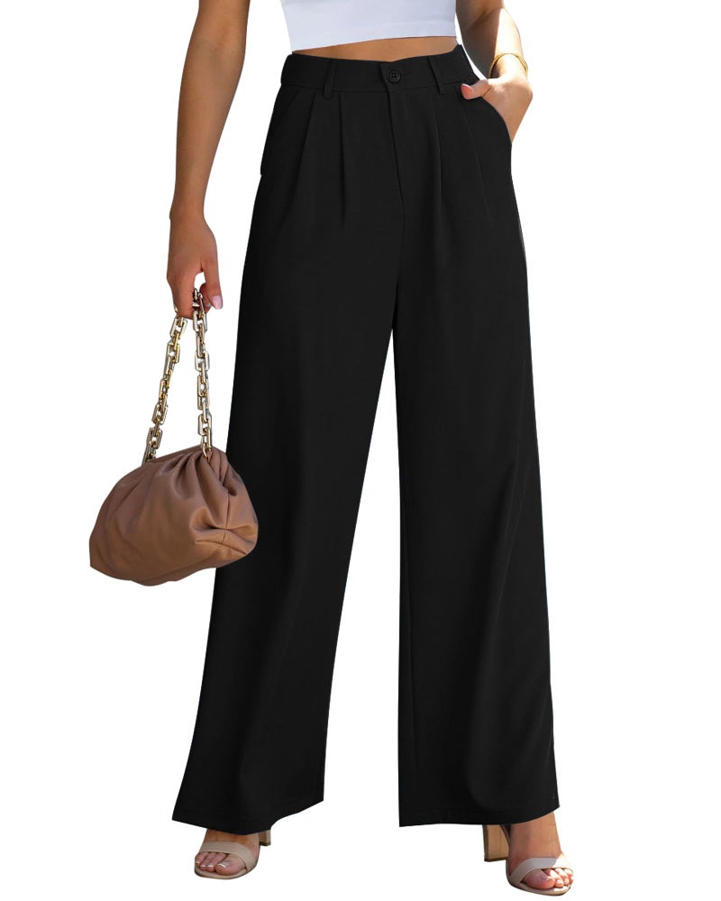 GRAPENT Womens Wide Leg Pants - Flowy High Waisted Black Pants for Summer, Sizes 12 & 14 - Image 1
