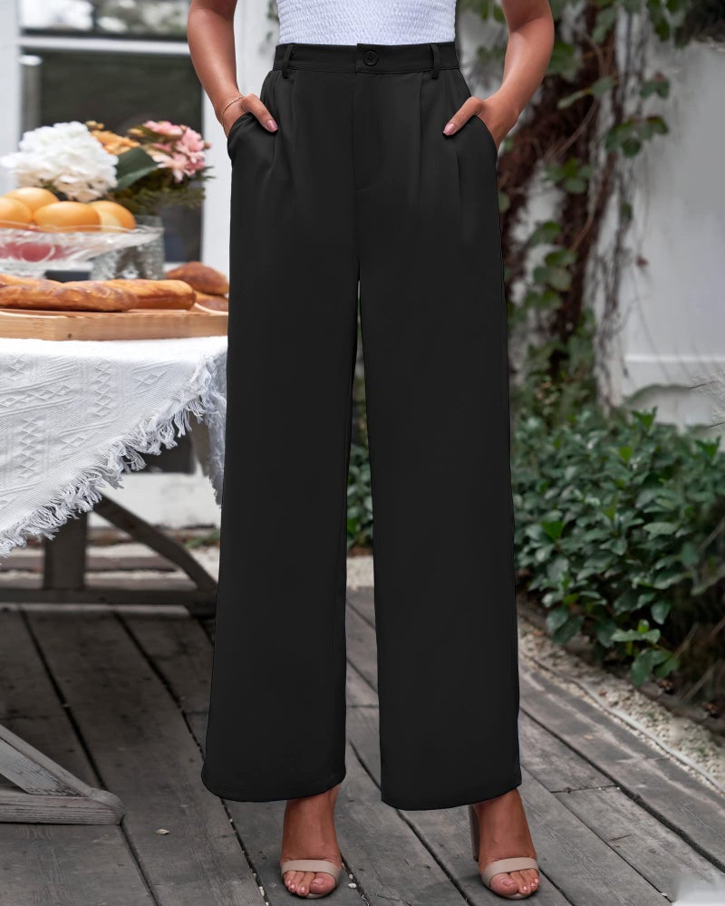 GRAPENT Womens Wide Leg Pants - Flowy High Waisted Black Pants for Summer, Sizes 12 & 14 - Image 2