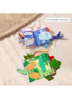 Generic Cloth Book Early Education Baby Tear Can't Bite Three-dimensional Tail Book 6 Months Baby Early Education Cognitive Toys-Colour:[2 Big Cloth Books] Fruits And Vegetables + Marine Animals  - Image 1