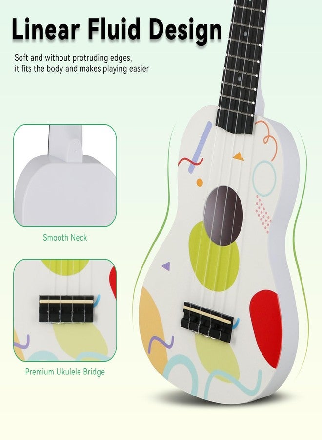RANMING Ukulele 21 inch ukelele kids 4-String Ukulele Starter Kit with Strap, Picks,Carbon Strings Portable Plastic uku for Music Education Outdoor Travel Holiday Gift Geometric - Image 3