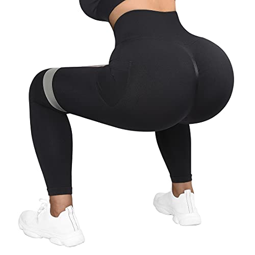 SUUKSESS Women Seamless Butt Lifting Leggings with Pockets Booty High Waisted Workout Yoga Pants (Black, M) - Image 4