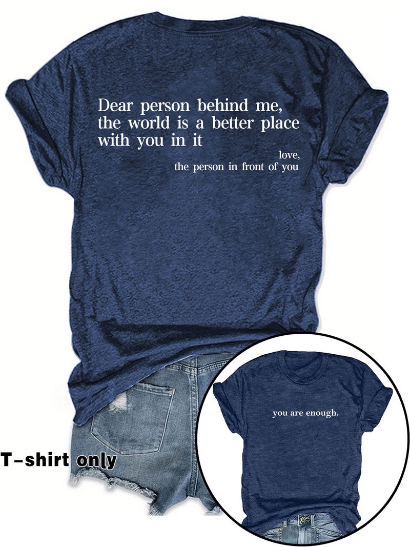 E-Commerce You Are Enough Printed T-Shirt Short Sleeve Loose Fashion T-Shirt - Image 4