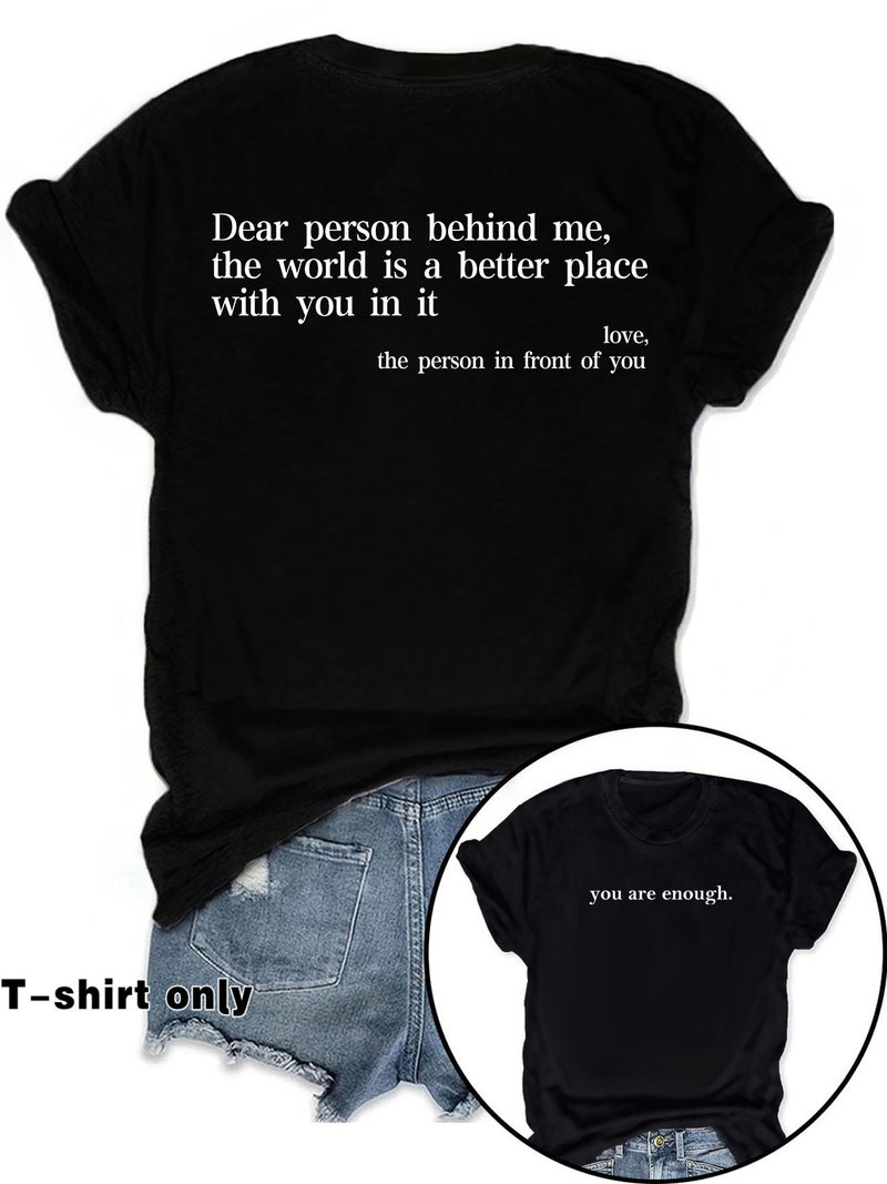 E-Commerce You Are Enough Printed T-Shirt Short Sleeve Loose Fashion T-Shirt - Image 5