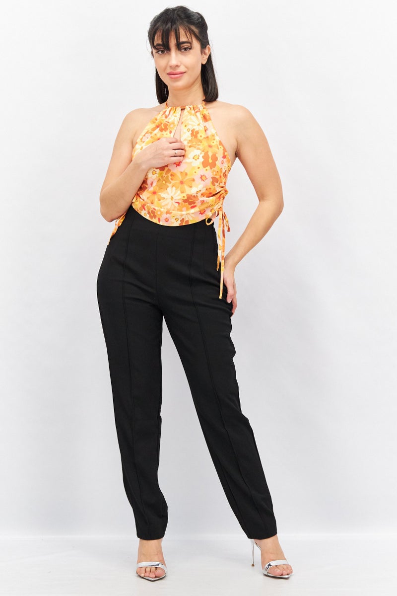 ASOS بلوزة نسائية بدون أكمام بطبعة زهور مع رباط حول العنق، مجموعة برتقالية - Image 2