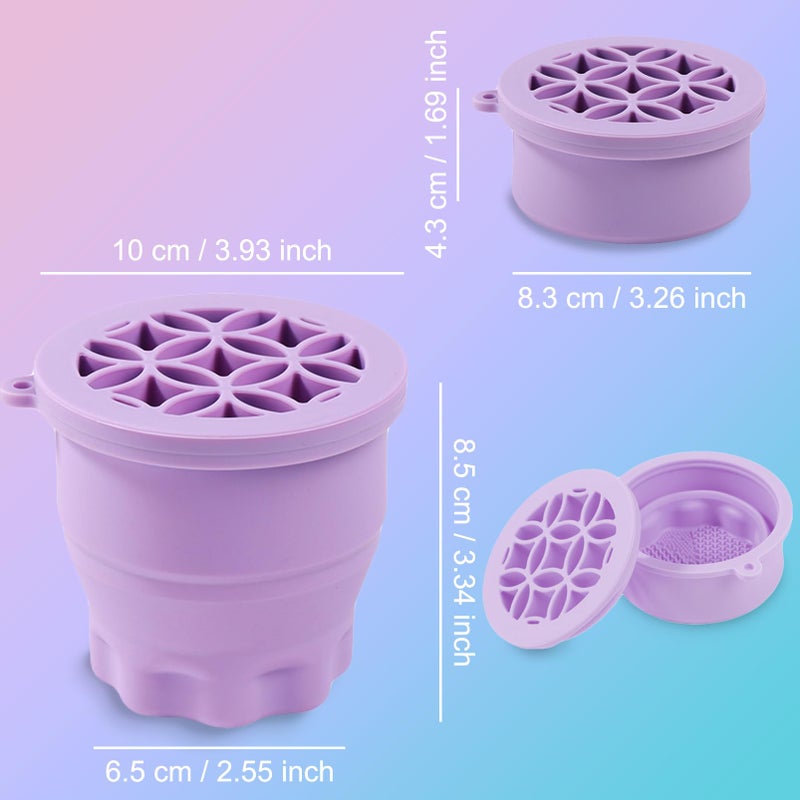 Ranphykx Makeup Brushes Cleaner Mat with Brush Storage Holder, Folding Portable Washing Tool for Makeup Brush Cleaning, 2 In 1 Silicone Brush Cleaner Pad & Cosmetic Brush Organizer Rack (Purple) - Image 2
