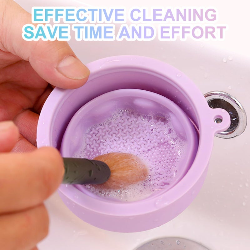 Ranphykx Makeup Brushes Cleaner Mat with Brush Storage Holder, Folding Portable Washing Tool for Makeup Brush Cleaning, 2 In 1 Silicone Brush Cleaner Pad & Cosmetic Brush Organizer Rack (Purple) - Image 3