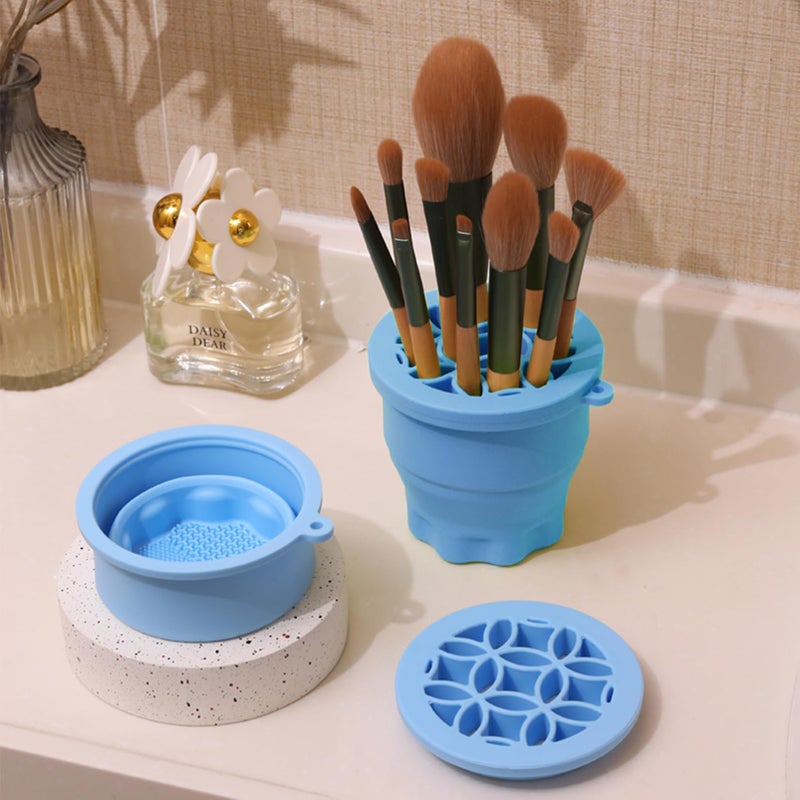 Ranphykx Makeup Brushes Cleaner Mat with Brush Storage Holder, Folding Portable Washing Tool for Makeup Brush Cleaning, 2 In 1 Silicone Brush Cleaner Pad & Cosmetic Brush Organizer Rack (Purple) - Image 5