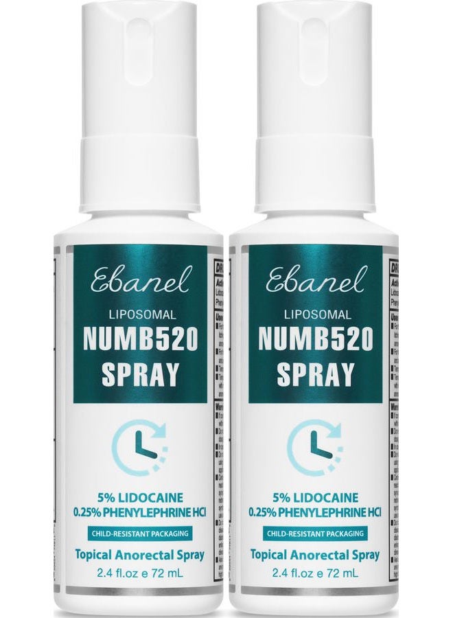 Ebanel 2-Pack 5% Lidocaine Spray Pain Relief Numb520 Burn Itch Relief Numbing Spray for Skin, Topical Anesthetic Postpartum Hemorrhoid Treatment with Phenylephrine for Local and Anorectal Uses - Image 1