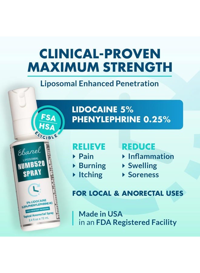 Ebanel 2-Pack 5% Lidocaine Spray Pain Relief Numb520 Burn Itch Relief Numbing Spray for Skin, Topical Anesthetic Postpartum Hemorrhoid Treatment with Phenylephrine for Local and Anorectal Uses - Image 2
